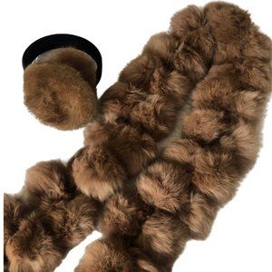 Rabbit Fur Pom Pom Scarf and Ear Muff Set